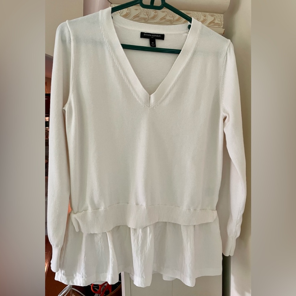 Banana Republic Mixed Media Cream Sweater - M